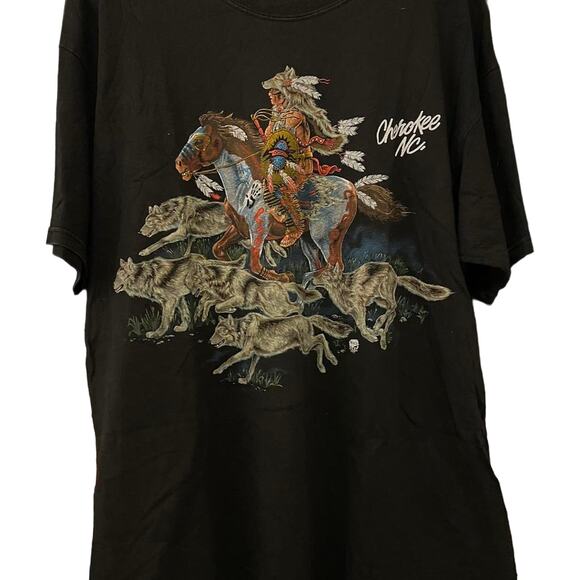Vintage 90s Native on Horse Running with Wolves 1997 Cherokee NC Shirt Adult XL - Picture 1 of 4